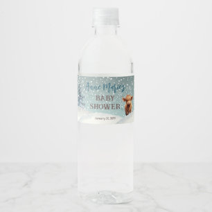 Niedliche Hochland-Kuh-Winter-Babydusche Wasserflaschenetikett