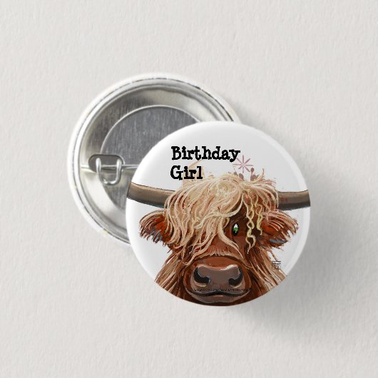 Niedliche Hochlandkuh Button (Vorne & Hinten)