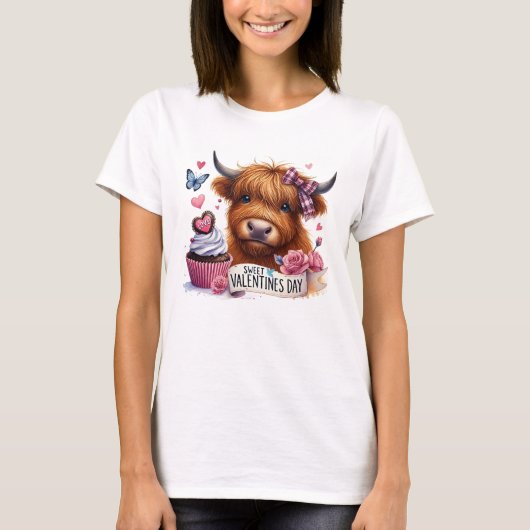 Niedliche Hochlandkuh Cupcake Valentine T - Shirt (Vorderseite)