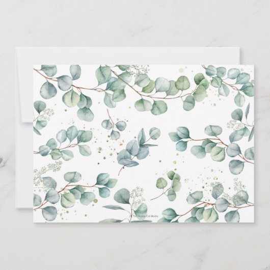 Niedliche Hochlandkuh Eukalyptus Greenery Baby Dus Einladung (Rückseite)