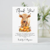 Niedliche Hochlandkuh Herbst Pumpkins Kinderdusche Dankeskarte (Stehend Vorderseite)