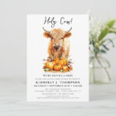 Niedliche Hochlandkuh Herbst Pumpkins Kinderdusche Einladung (Stehend Vorderseite)