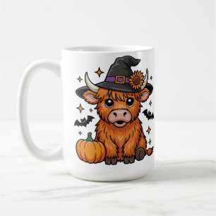 Niedliche Hochlandkuh Hexe mit KürbisHalloween Kaffeetasse