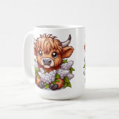 Niedliche Hochlandkuh-Holding Lilacs Kaffeetasse (Vorderseite Links)