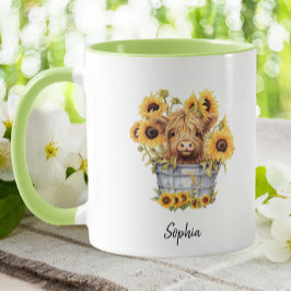 Niedliche Hochlandkuh in Eimerblüten Blüte Tasse