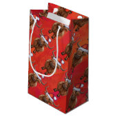 Niedliche Hochlandkuh in Weihnachtsmannmütze Muste Kleine Geschenktüte (Rückseite Schrägansicht)