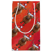 Niedliche Hochlandkuh in Weihnachtsmannmütze Muste Kleine Geschenktüte (Vorderseite)