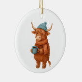 Niedliche Hochlandkuh mit Kaffee - Gemütlich Winte Keramik Ornament (Rechts)