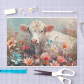 Niedliche Hochlandkuh mit Kosmos für Decoupage Seidenpapier (Handwerk)