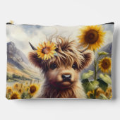 Niedliche Hochlandkuh mit Sonnenblumen Zubehörtasche (Vorderseite)