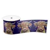 Niedliche Hochlandkuh mit Weihnachtsbeleuchtung Satinband (Spule)