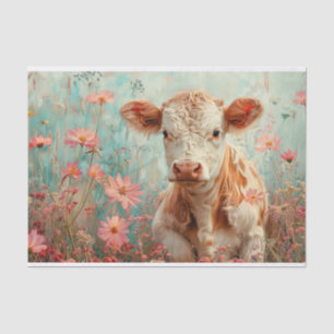 Niedliche Hochlandkuh mit Wildblumen für Decoupage Seidenpapier