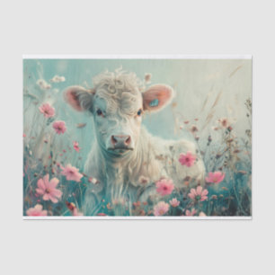 Niedliche Hochlandkuh mit Wildblumen für Decoupage Seidenpapier
