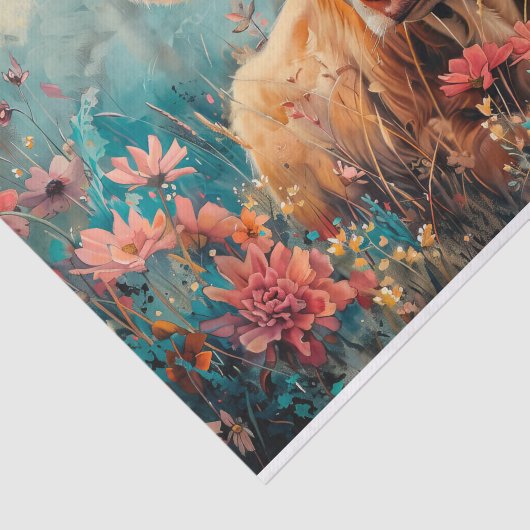 Niedliche Hochlandkuh mit Wildblumen für Decoupage Seidenpapier (Ausschnitt)