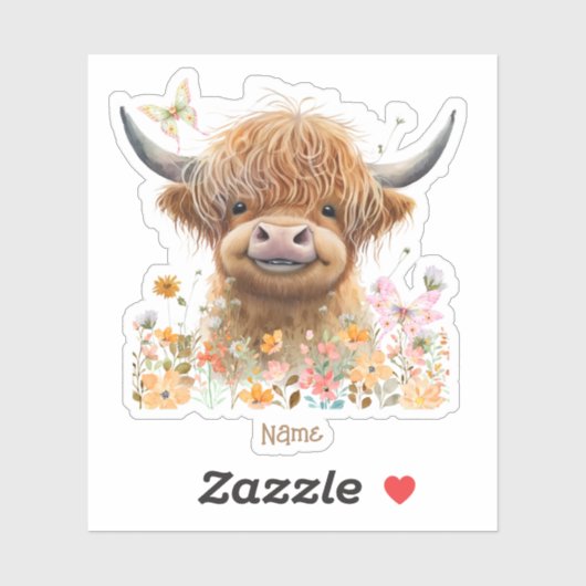 Niedliche Hochlandkuh Personalisiert Aufkleber (Blatt)