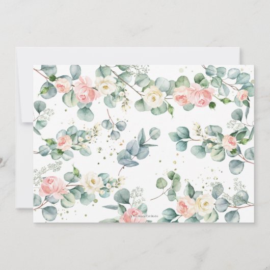 Niedliche Hochlandkuh Pink Blumengrün Babydusche Einladung (Rückseite)