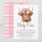 Niedliche Hochlandkuh Pink Coquette Bow Babydusche Einladung (Vorne/Hinten)