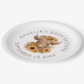 Niedliche Hochlandkuh Rustikale Sonnenblumen Babyd Pappteller (Schrägansicht)