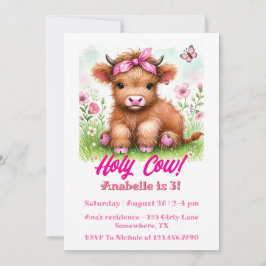 Niedliche Hochlandkuh-Schmetterling-Girl Geburtsta Einladung