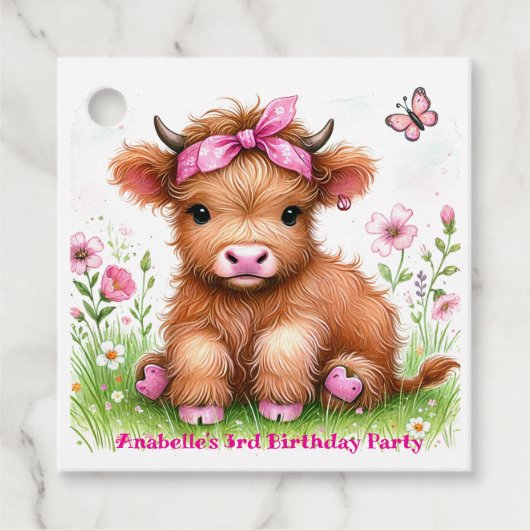 Niedliche Hochlandkuh-Schmetterling-Girl Geburtsta Geschenkanhänger (Vorderseite)