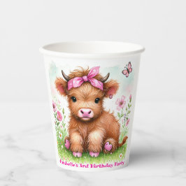 Niedliche Hochlandkuh-Schmetterling-Girl Geburtsta Pappbecher