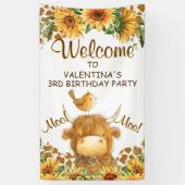Niedliche Hochlandkuh Sonnenblumen Moo Party Willk Banner (Vertikal)