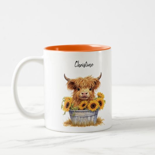 Niedliche Hochlandkuh Sonnenblumen Zweifarbige Tasse (Links)