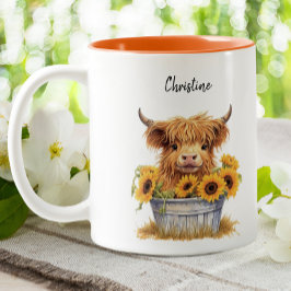 Niedliche Hochlandkuh Sonnenblumen Zweifarbige Tasse