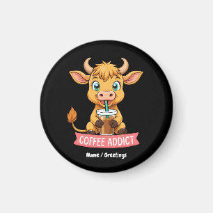 Niedliche Hochlandkuh trinken Kaffee Addict Witz S Magnet