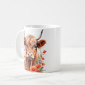 Niedliche Hochlandkuh- und Mohnfarben-Blume Kaffeetasse (Vorderseite Links)