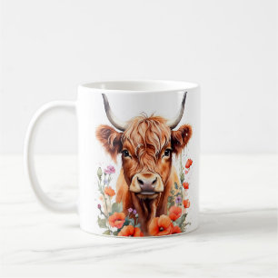 Niedliche Hochlandkuh- und Mohnfarben-Blume Kaffeetasse
