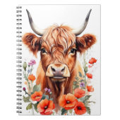 Niedliche Hochlandkuh- und Mohnfarben-Blume Notizblock (Vorderseite)