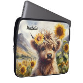 Niedliche Hochlandkuh und Sonnenblumen mit Namen Laptopschutzhülle (Vorne Rechts)