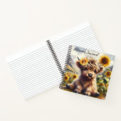 Niedliche Hochlandkuh und Sonnenblumen Notizblock (Innenseite)