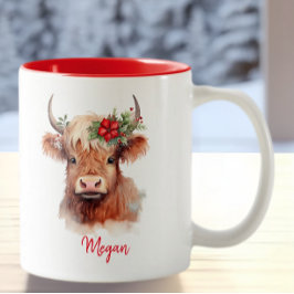 Niedliche Hochlandkuh Weihnachtsfeiertage Weihnach Zweifarbige Tasse