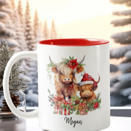 Niedliche Hochlandkühe Kalf Weihnachtsfeierliche W Zweifarbige Tasse