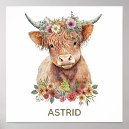Niedliche Hochlandrinder Handgezogene Wasserfarbe Poster