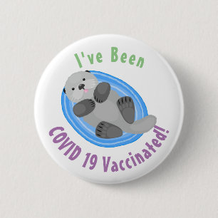 Niedliche Hochseeotter-Blauer Cartoon-Illustration Button
