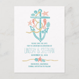 Niedliche Hochzeit am Strand Save the Date Postkar Ankündigungspostkarte