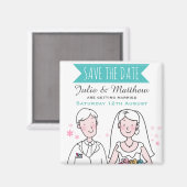 Niedliche Hochzeit Couple Doodle Save the Date nac Magnet (Vorderseite/Rückseite)