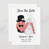 Niedliche Hochzeit Gnome Couple Save the Date Ankündigungspostkarte (Vorne/Hinten)