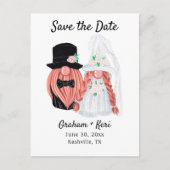 Niedliche Hochzeit Gnome Couple Save the Date Ankündigungspostkarte (Vorderseite)