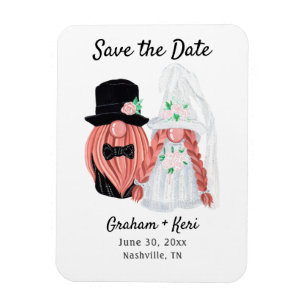 Niedliche Hochzeit Gnome Couple Save the Date Magnet