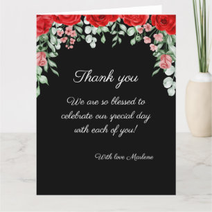 Niedliche Hochzeit in Schwarz und Rot Dankeskarte