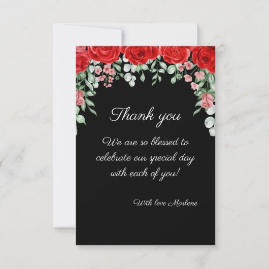 Niedliche Hochzeit in Schwarz und Rot Dankeskarte (Vorderseite)