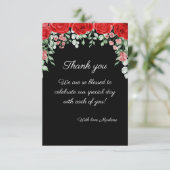 Niedliche Hochzeit in Schwarz und Rot Dankeskarte (Stehend Vorderseite)