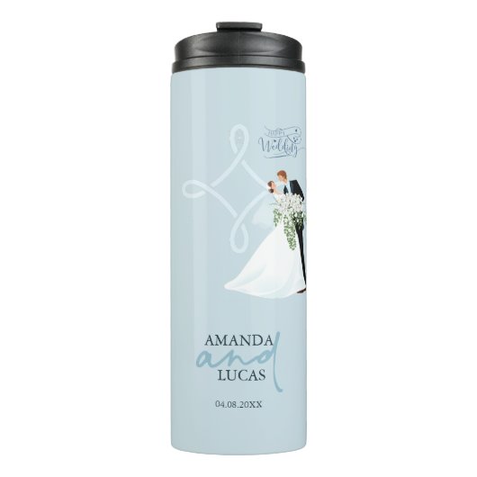 Niedliche Hochzeit mit Light Blue Illustration Thermosbecher (Vorderseite)