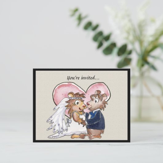 Niedliche Hochzeit mit rosa Herzen Speichern Sie d Ankündigungspostkarte (Stehend Vorderseite)