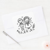 Niedliche Hochzeit mit Strichmännchen Quadratischer Aufkleber (Umschlag)