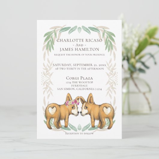 Niedliche Hochzeit von Korgi-Hunden Einladung (Stehend Vorderseite)